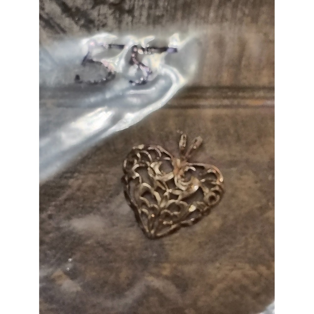 Vintage Filigree Heart Pendant Charm Openwork Scroll Silver Tone Metal Womens